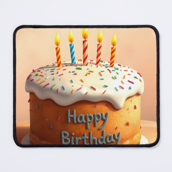 Item preview, Natural Sponge Birthday Cake with White Frosting, Colorful Sprinkles and Five Candles designed and sold by EmeraldeaArt.