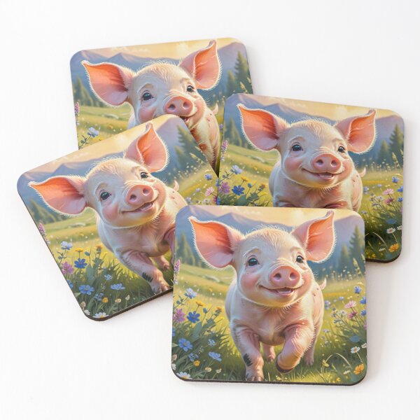 Item preview, A Cute Piglet Happily in A Sunny Meadow With Wildflowers in Cartoon Watercolor Painting designed and sold by MyArt23.