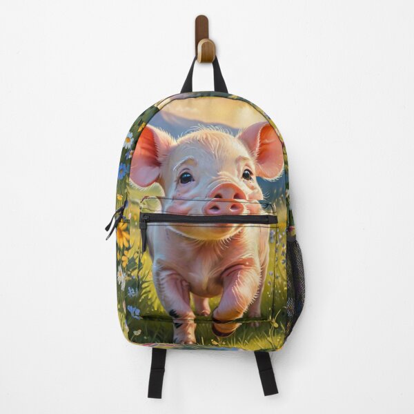 Item preview, A Cute Piglet Happily in A Sunny Meadow With Wildflowers in Cartoon Watercolor Painting designed and sold by MyArt23.