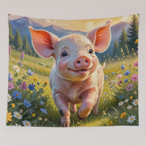 Item preview, A Cute Piglet Happily in A Sunny Meadow With Wildflowers in Cartoon Watercolor Painting designed and sold by MyArt23.