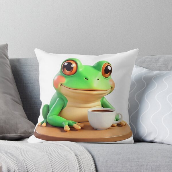 Aperçu de l'œuvre Autocollant grenouille mignonne 3D avec tasse de café – Design animal kawaii amusant créée et vendue par NuboDesigns.
