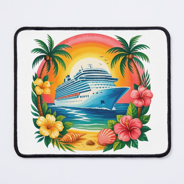 Item preview, Tropical Cruise Ship Sunset Beach Illustration designed and sold by ArtfulWeave.