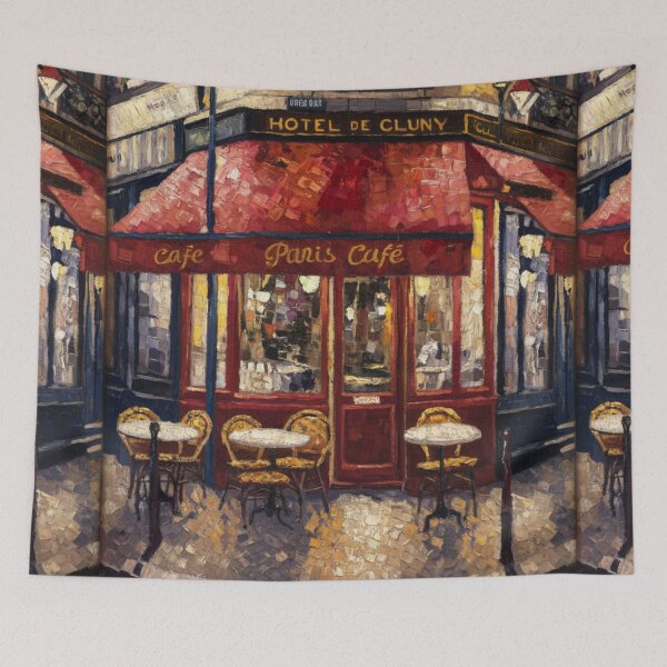 Item preview, French Café at Night | Red Awning Street Painting designed and sold by CARRAANN.