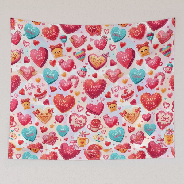 Item preview, Sweet Kawaii Valentine's Candy Heart Seamless Pattern with Love Messages designed and sold by MoonlitDoodles1.