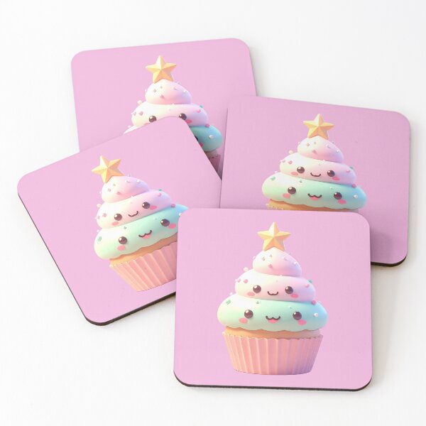 Item preview, Kawaii Christmas Tree Cupcake - Pastel Pink & Mint Green Holiday Dessert designed and sold by AOG-DESIGNS.