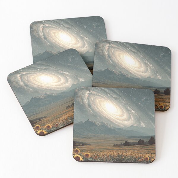 Item preview, Cosmic Galaxy Swirl Over Sunflower Field | Epic Space Fantasy Mountain Landscape designed and sold by MetroEnvision.