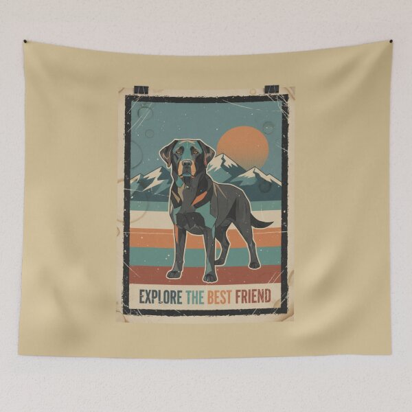 Item preview, Labrador Negro Geométrico Montaña Cartel Retro designed and sold by bsbd-action.