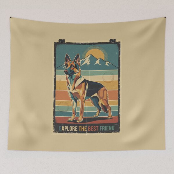 Item preview, Pastor Alemán Fiel Montaña Cartel Aventura Vintage designed and sold by bsbd-action.