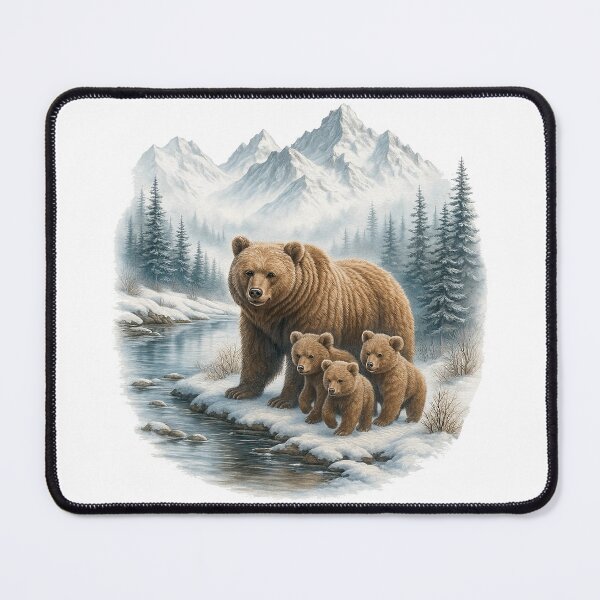 Item preview, Bear Family in Snowy Mountain Landscape Illustration designed and sold by ArtfulWeave.