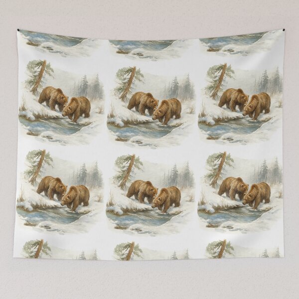 Item preview, Two Brown Bears in Winter Forest Watercolor Illustration designed and sold by ArtfulWeave.
