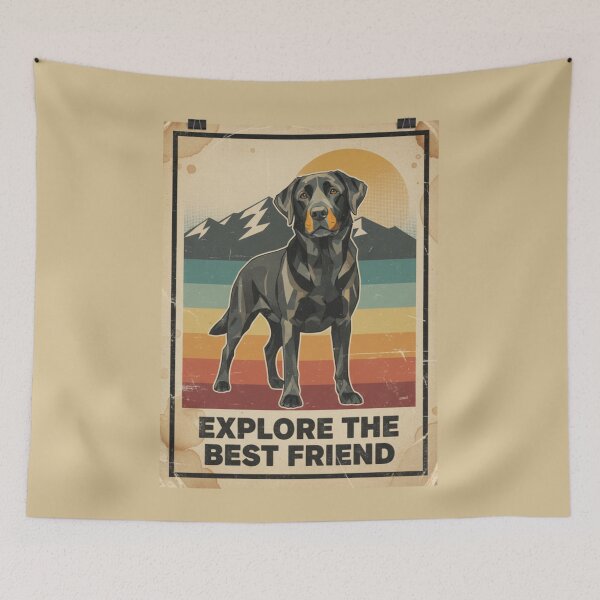 Item preview, Labrador Negro Low Poly Cartel Retro Montaña designed and sold by bsbd-action.