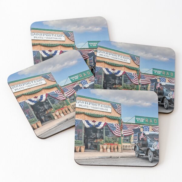 Item preview, Vintage Produce & Radio Stores with Patriotic Decor and Classic Car designed and sold by plugsnpixels.