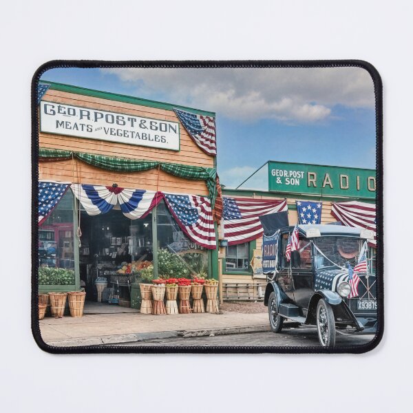 Item preview, Vintage Produce & Radio Stores with Patriotic Decor and Classic Car designed and sold by plugsnpixels.