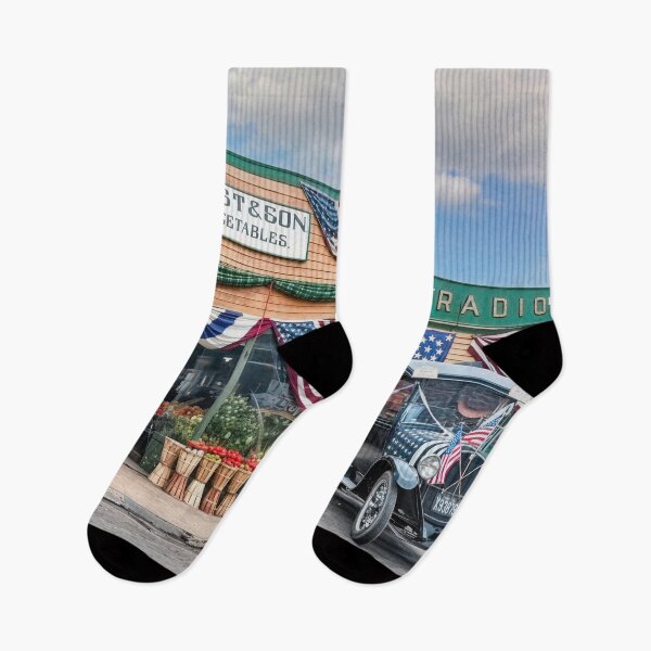 Item preview, Vintage Produce & Radio Stores with Patriotic Decor and Classic Car designed and sold by plugsnpixels.