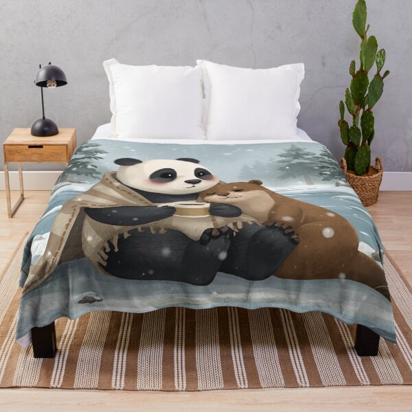 Item preview, Winter Snuggles – Panda and Otter by the Frozen River designed and sold by WildlifeWhimsy.