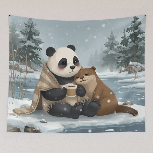 Item preview, Winter Snuggles – Panda and Otter by the Frozen River designed and sold by WildlifeWhimsy.