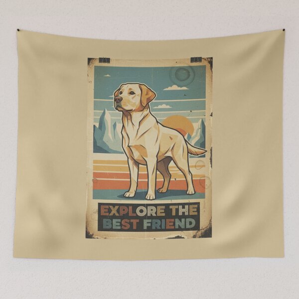 Item preview, Labrador Amarillo Amigable Montaña Cartel Retro designed and sold by bsbd-action.