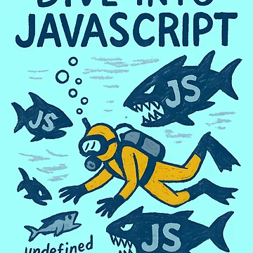Artwork thumbnail, Dive Into JavaScript – Coding Diver Surrounded by JS Sharks by Nerd Romance Café