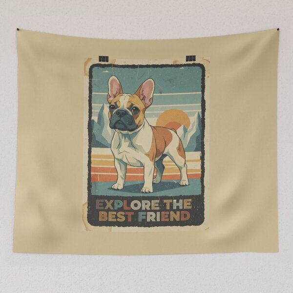 Item preview, Bulldog Francés Aventura Montaña Cartel Retro designed and sold by bsbd-action.