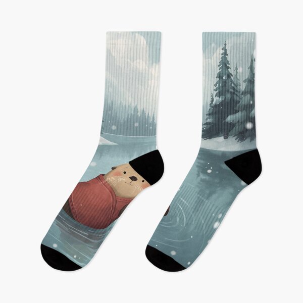 Item preview, Floating Otters in Love on a Winter Lake designed and sold by WildlifeWhimsy.