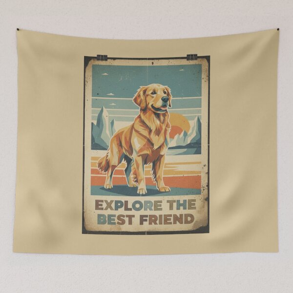 Item preview, Golden Retriever Feliz Montaña Cartel Viaje Retro designed and sold by bsbd-action.