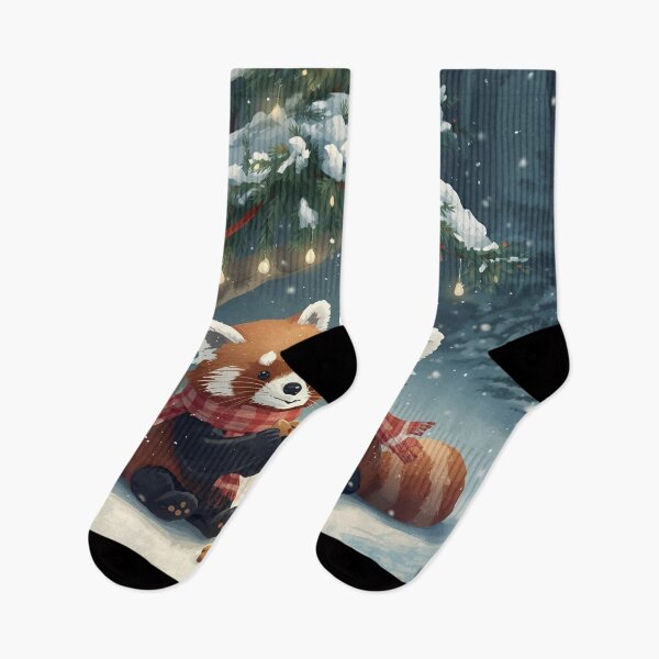 Item preview, Red Pandas Sharing Gingerbread in a Winter Forest designed and sold by WildlifeWhimsy.