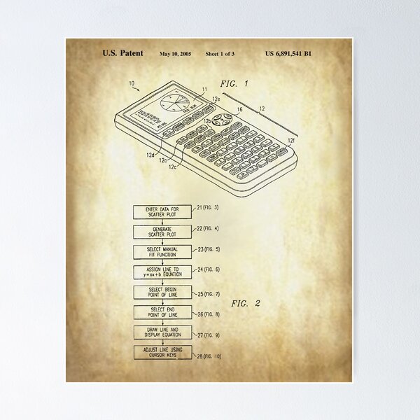 Item preview, Nerdy Vintage Graphing Calculator Patent Math Science Teacher Black Text Parchment designed and sold by MathWare MathClips.
