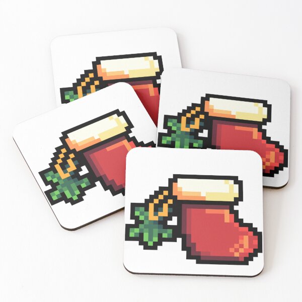 Artikelvorschau, Pixel-Weihnachtsstrumpf mit Stechpalme entworfen und verkauft von GujiWorks.