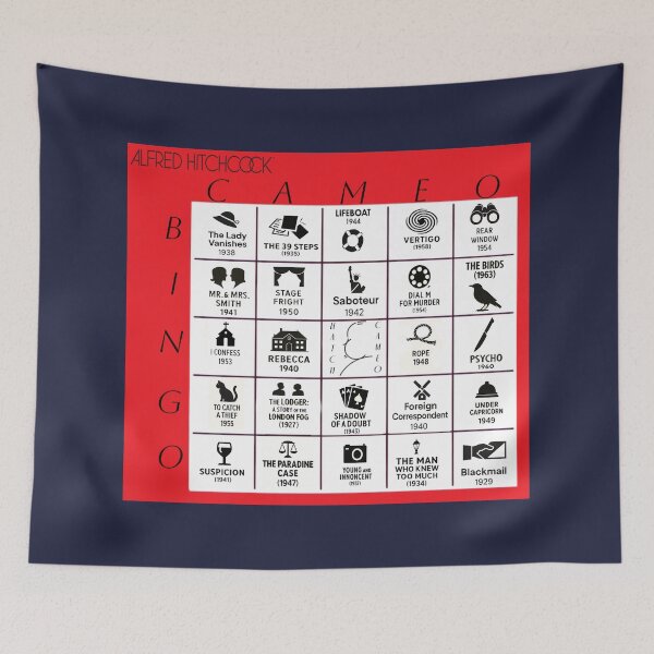 Item preview, Alfred Hitchcock™ Cameo Bingo Card - Midnight Navy Edition  designed and sold by WheelieGdArt.