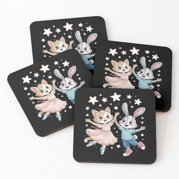 Item preview, Dancing Cat and Bunny Watercolor Ballet Art with Stars designed and sold by tabdejinti.