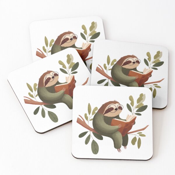 Item preview, Bookworm Sloth - Cute Reading Sloth With Glasses Hanging From Books Minimalist Vector Illustration designed and sold by MadeByACJ.