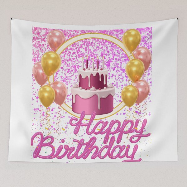 Item preview, Happy Birthday Pink Barbiecore Glam Gold Balloons Cake Trend Aesthetic designed and sold by VibranPalette.