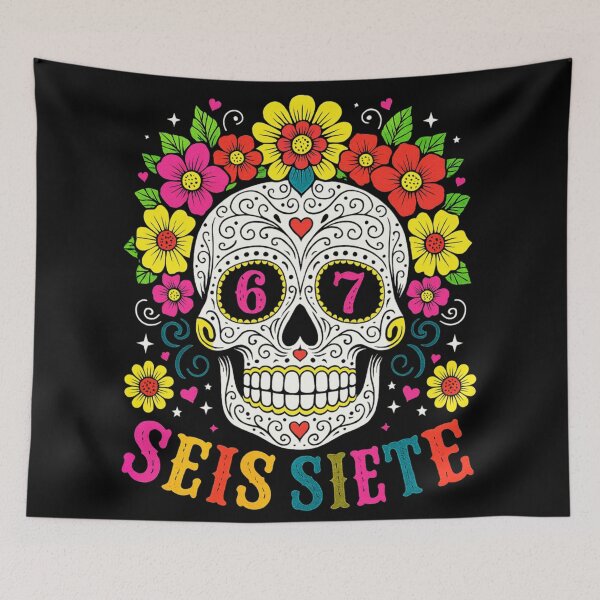 Item preview, Colorful Sugar Skull Seis Siete Day of the Dead Dia De Muertos Art designed and sold by SuziLope.