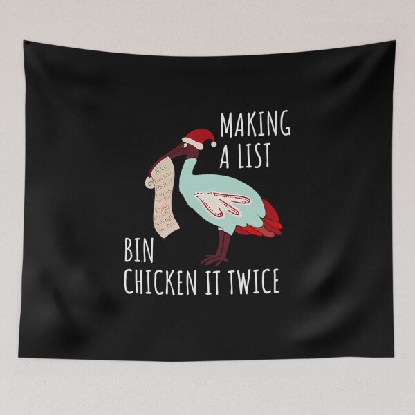 Item preview, Christmas Bin Chicken Australian Ibis Funny Black Background  designed and sold by ElizabethStep.