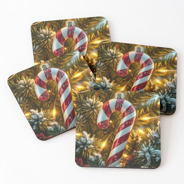 Item preview, Vibrant Candy Cane Ornament Hanging on a Lit Christmas Tree designed and sold by Jade Ado.
