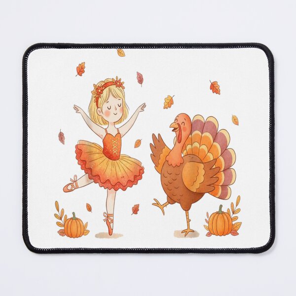 Item preview, Adorable Thanksgiving Turkey Ballerina Dance, Autumn Leaves Cute Watercolor Art designed and sold by Serene woods.