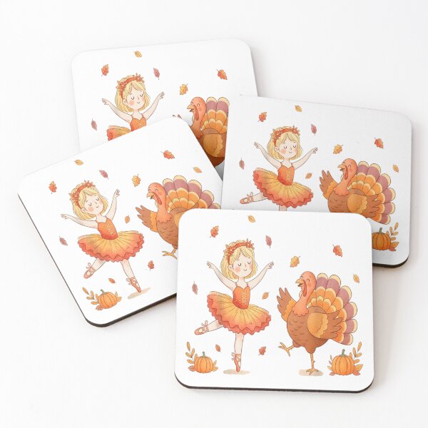 Item preview, Adorable Thanksgiving Turkey Ballerina Dance, Autumn Leaves Cute Watercolor Art designed and sold by Serene woods.
