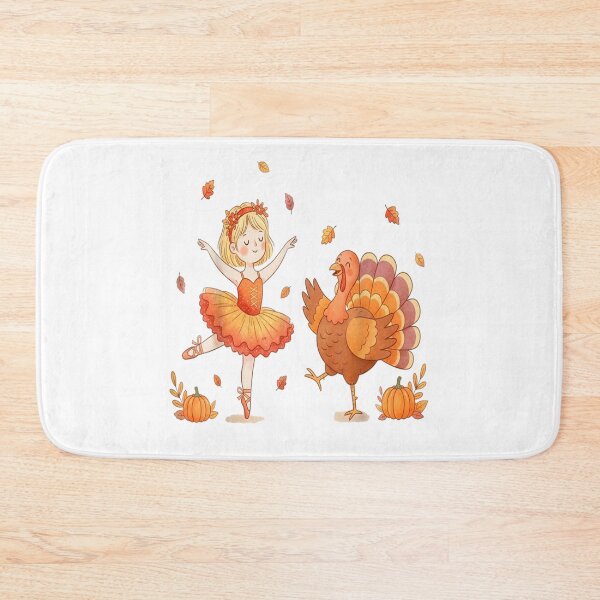 Item preview, Adorable Thanksgiving Turkey Ballerina Dance, Autumn Leaves Cute Watercolor Art designed and sold by Serene woods.