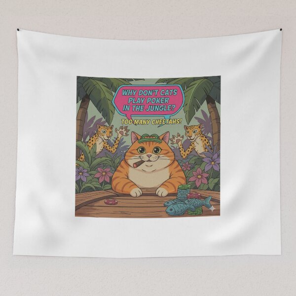 Item preview, "Why don't cats play poker in the jungle?" Orange Cat Funny Design designed and sold by ANIMEX00.
