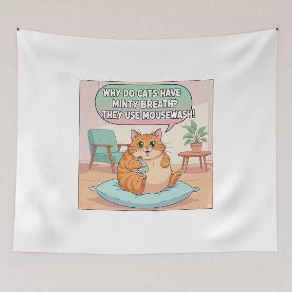 Item preview, "Why do cats have minty breath?" Orange Cat Funny Design designed and sold by ANIMEX00.