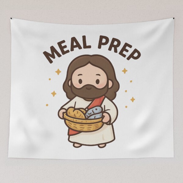 Item preview, Funny Jesus Christ Meal Prep Christian Meme - Fishes and the Loaves Bible Verse designed and sold by Blood Washed Apparel.
