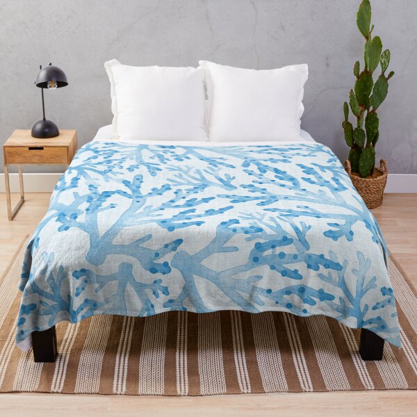 Item preview, Light Blue Coral Branches Watercolor – Coastal Ocean Art on Natural Linen Texture designed and sold by KConfetti.