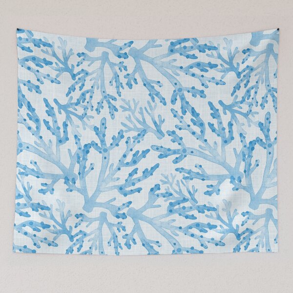 Item preview, Light Blue Coral Branches Watercolor – Coastal Ocean Art on Natural Linen Texture designed and sold by KConfetti.
