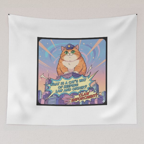 Item preview, "What is a cat's way of keeping law and order?" Orange Cat Funny Design designed and sold by ANIMEX00.