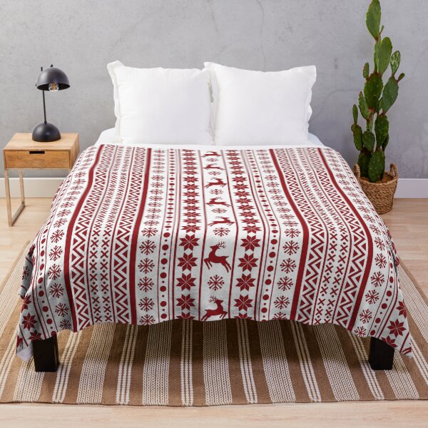 Item preview, Red Scandinavian Reindeer & Snowflake Pattern – Nordic Christmas Throw Blanket designed and sold by FestivityFinds.