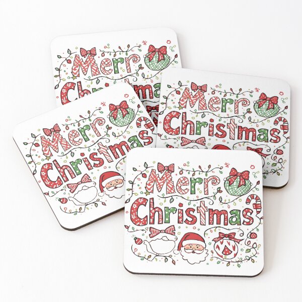 Item preview, Merry Christmas Theme With Santa, Ornaments, And Festive Decorations On Black Background - Colorful Holiday Illustration designed and sold by KanDa-Shop.