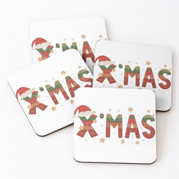 Item preview, Xmas Letters With Santa Hat: Festive Red Green Pattern On Black Background For Holiday Cheer designed and sold by KanDa-Shop.