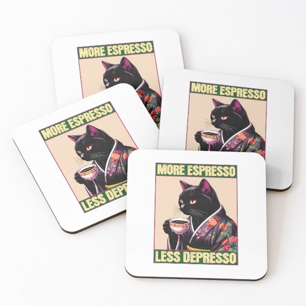 Item preview, More Espresso Less Depresso Meme - Funny Coffee Cat Vintage Poster  designed and sold by KimberlyBrooke.