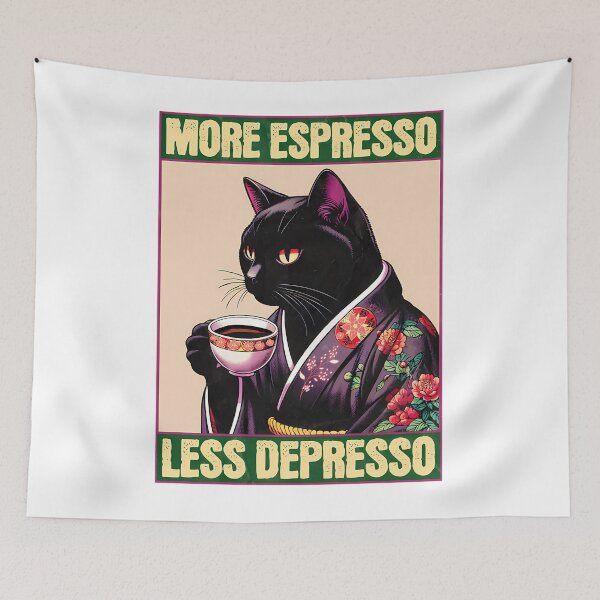 Item preview, More Espresso Less Depresso Meme - Funny Coffee Cat Vintage Poster  designed and sold by KimberlyBrooke.