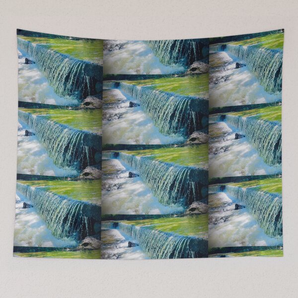 Item preview, Waterfall Flowing Over Rocky Green Ledge designed and sold by TrisaThyme.